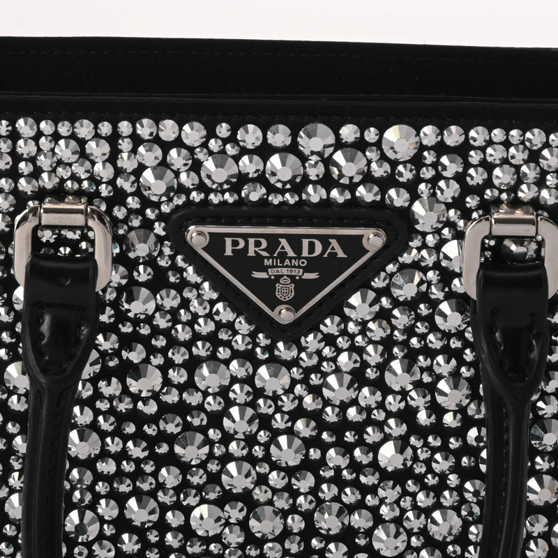 PRADA プラダ クリスタル スモールトートバッグ ブラック 1BA331 レディース サタン ショルダーバッグ Aランク 中古 銀蔵