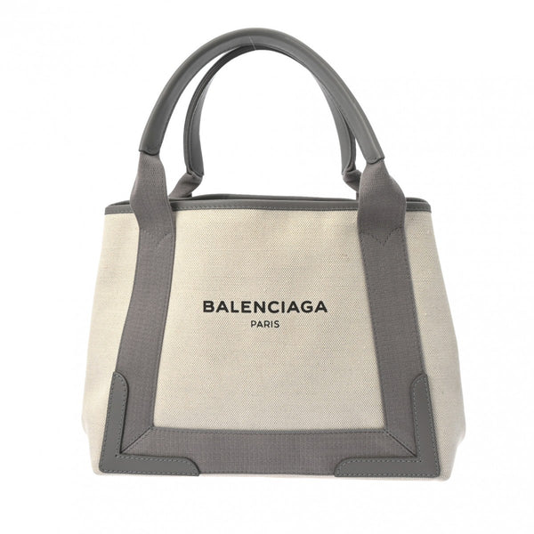 BALENCIAGA バレンシアガ ネイビーカバス S グレー 339933 レディース キャンバス レザー ハンドバッグ ABランク 中古 銀蔵