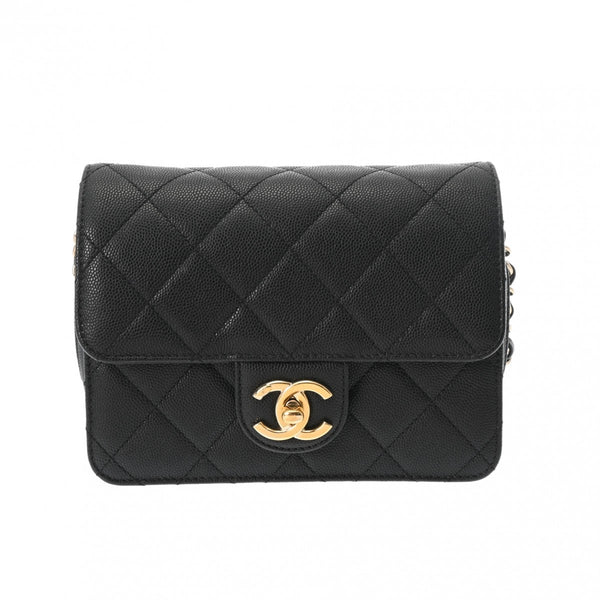 CHANEL シャネル マトラッセ ミニチェーンショルダー ブラック レディース キャビアスキン ショルダーバッグ Aランク 中古 銀蔵