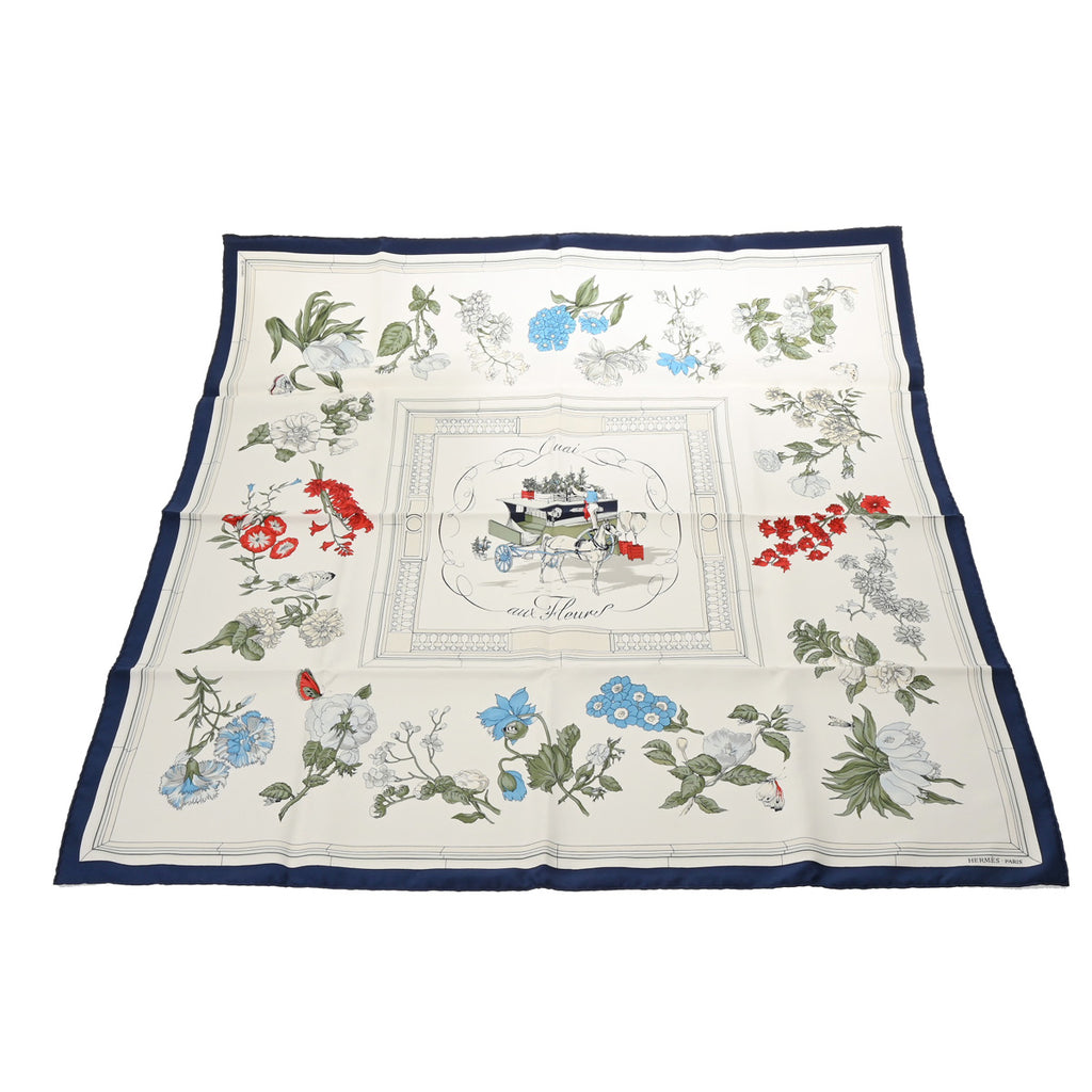 美品 エルメス HERMES スカーフ カレ90 Quai aux fleurs 花咲く海岸