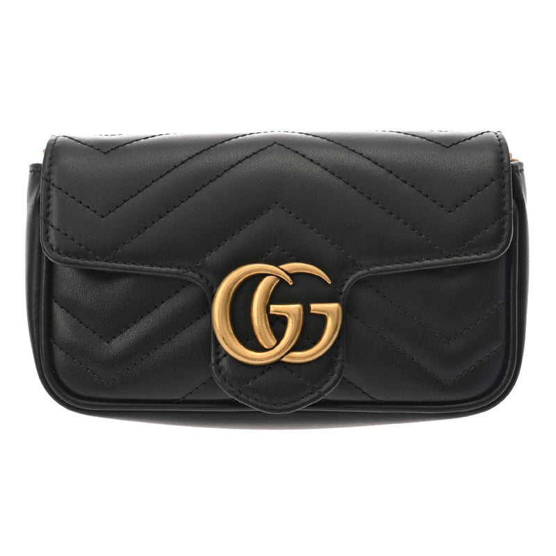 GUCCI グッチ GGマーモント スーパーミニバッグ 黒 476433 レディース カーフ ショルダーバッグ 新同 中古 銀蔵