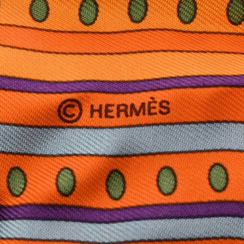 HERMES エルメス ツイリー SEQUENCES オレンジ レディース シルク100％ スカーフ Aランク 中古 銀蔵