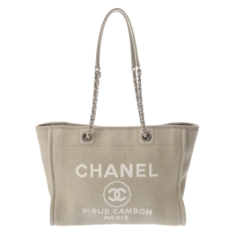 CHANEL シャネル ドーヴィル MM グレージュ系 A67001 レディース キャンバス レザー トートバッグ Aランク 中古 銀蔵