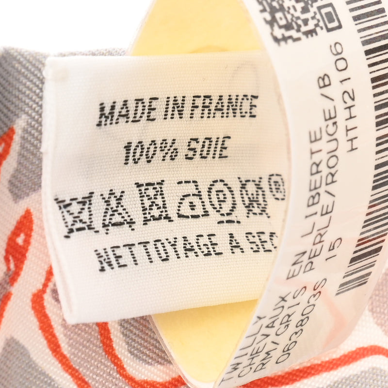 HERMES エルメス ツイリー CHEVAUX EN LIBERTE RM/GRIS PERLE/ROUGE/B グレー レディース シルク100％ スカーフ 未使用 銀蔵