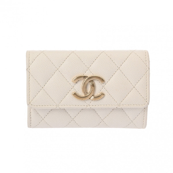 CHANEL シャネル クルーズライン カードケース ホワイト GP金具 AP3130 レディース キャビアスキン カードケース Bランク 中古 銀蔵