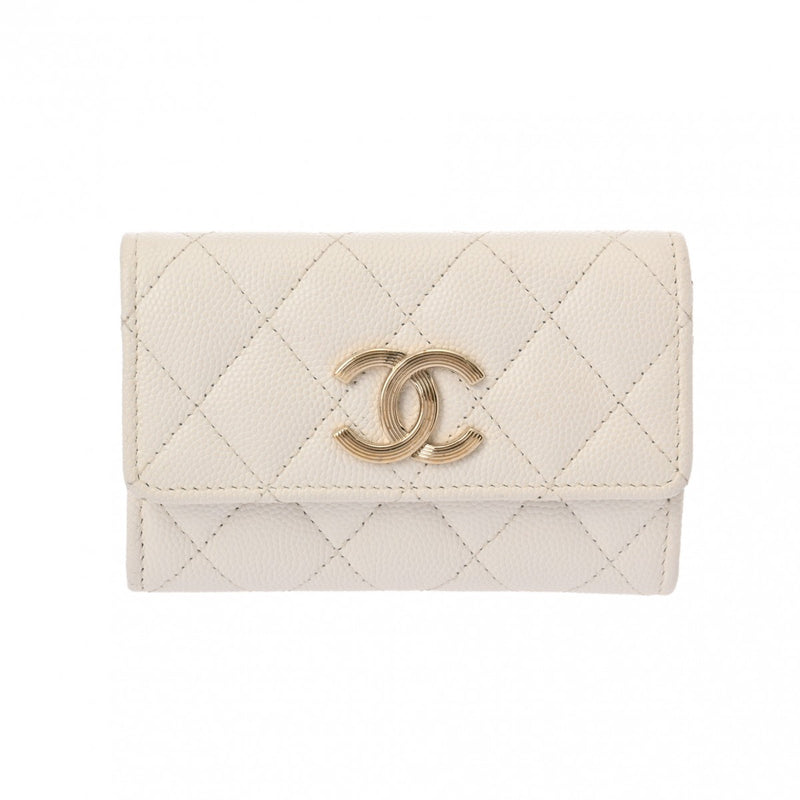 CHANEL シャネル クルーズライン カードケース ホワイト GP金具 AP3130 レディース キャビアスキン カードケース Bランク 中古 銀蔵