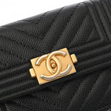 CHANEL シャネル ボーイシャネル スモールフラップ ウォレット ブラック ゴールド金具 A84432 レディース キャビアスキン 三つ折り財布 Bランク 中古 銀蔵