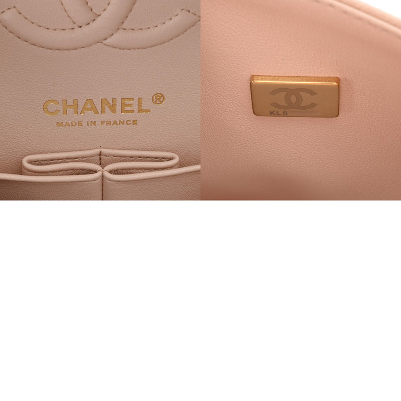 CHANEL シャネル マトラッセ チェーンショルダー 23cm Wフラップ ピンクベージュ系 レディース キャビアスキン ショルダーバッグ Aランク 中古 銀蔵