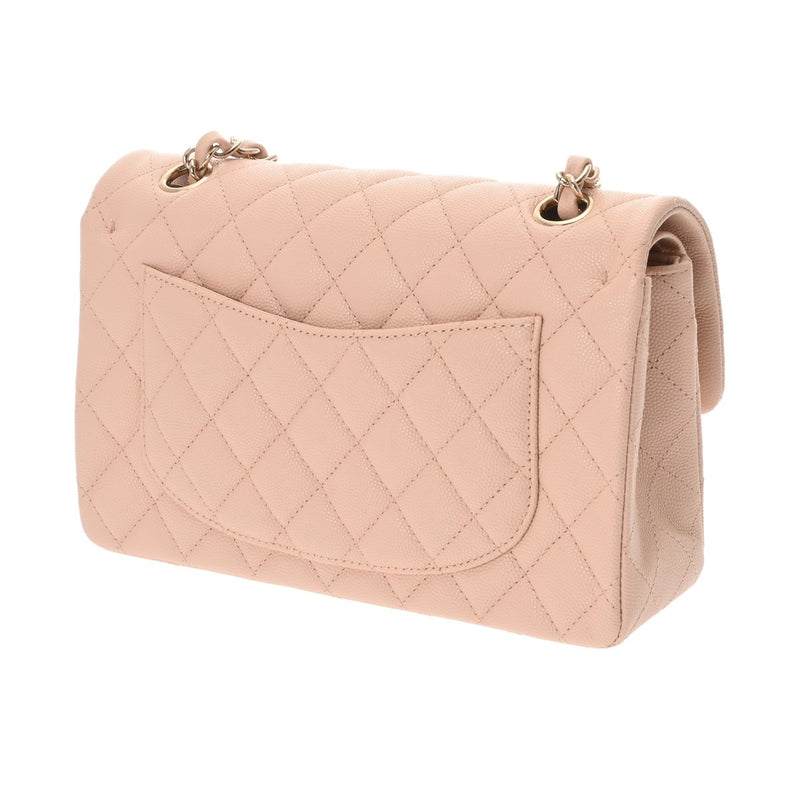 CHANEL シャネル マトラッセ チェーンショルダー 23cm Wフラップ ピンクベージュ系 レディース キャビアスキン ショルダーバッグ Aランク 中古 銀蔵