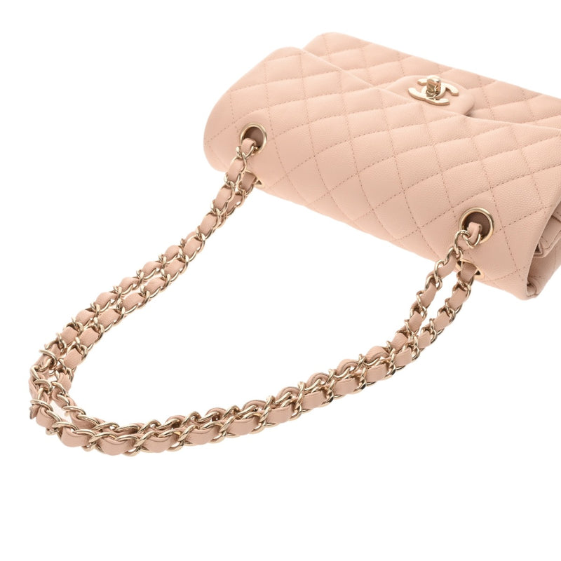 CHANEL シャネル マトラッセ チェーンショルダー 23cm Wフラップ ピンクベージュ系 レディース キャビアスキン ショルダーバッグ Aランク 中古 銀蔵