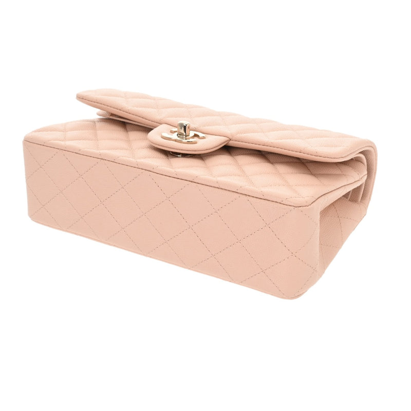 CHANEL シャネル マトラッセ チェーンショルダー 23cm Wフラップ ピンクベージュ系 レディース キャビアスキン ショルダーバッグ Aランク 中古 銀蔵