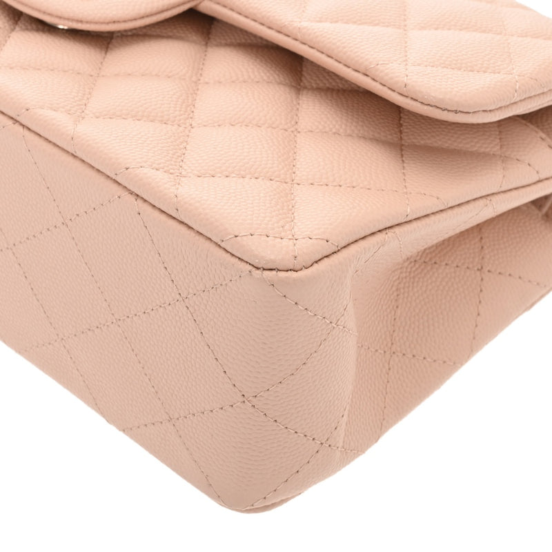 CHANEL シャネル マトラッセ チェーンショルダー 23cm Wフラップ ピンクベージュ系 レディース キャビアスキン ショルダーバッグ Aランク 中古 銀蔵