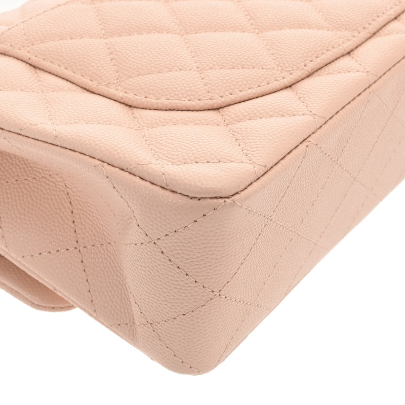 CHANEL シャネル マトラッセ チェーンショルダー 23cm Wフラップ ピンクベージュ系 レディース キャビアスキン ショルダーバッグ Aランク 中古 銀蔵