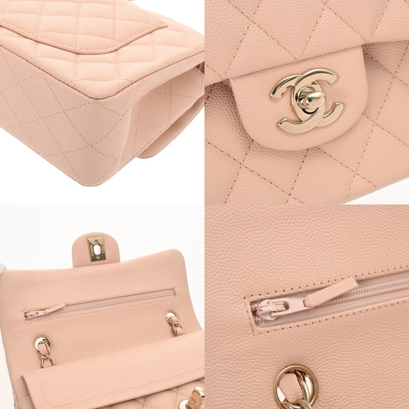 CHANEL シャネル マトラッセ チェーンショルダー 23cm Wフラップ ピンクベージュ系 レディース キャビアスキン ショルダーバッグ Aランク 中古 銀蔵