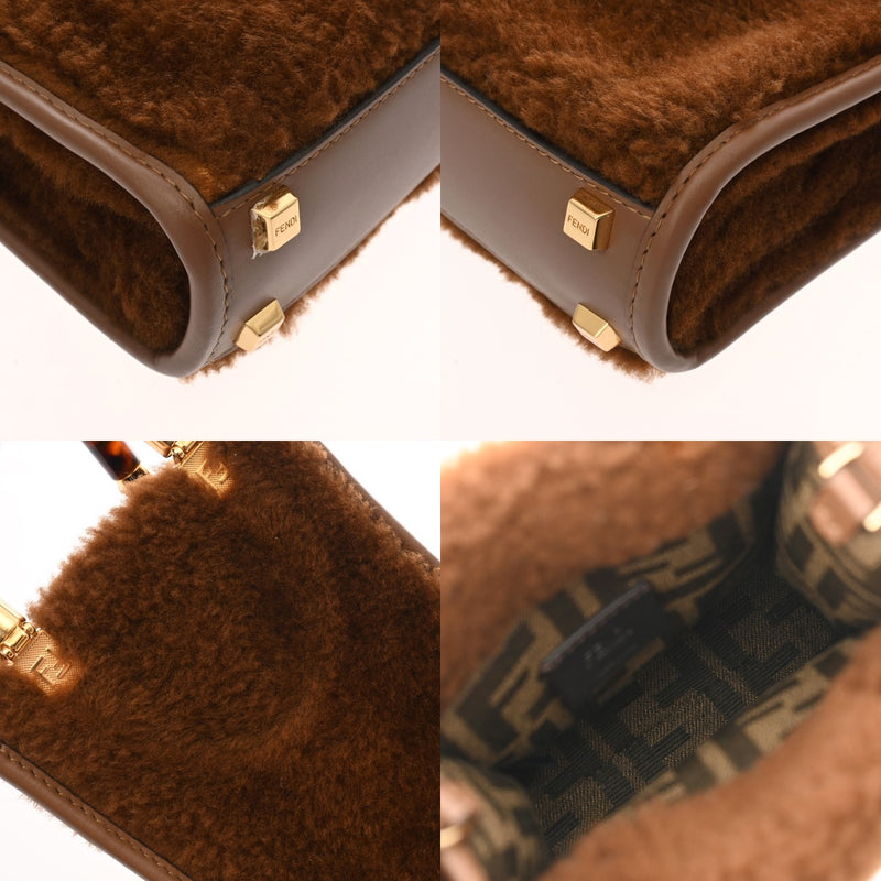 FENDI フェンディ サンシャインショッパー ミニ ２WAY ブラウン 8BS051 レディース ムートン ハンドバッグ Aランク 中古 銀蔵