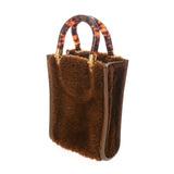FENDI フェンディ サンシャインショッパー ミニ ２WAY ブラウン 8BS051 レディース ムートン ハンドバッグ Aランク 中古 銀蔵