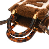 FENDI フェンディ サンシャインショッパー ミニ ２WAY ブラウン 8BS051 レディース ムートン ハンドバッグ Aランク 中古 銀蔵
