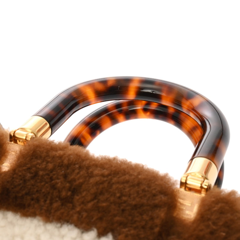 FENDI フェンディ サンシャインショッパー ミニ ２WAY ブラウン 8BS051 レディース ムートン ハンドバッグ Aランク 中古 銀蔵