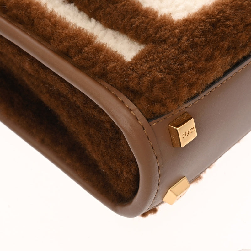 FENDI フェンディ サンシャインショッパー ミニ ２WAY ブラウン 8BS051 レディース ムートン ハンドバッグ Aランク 中古 銀蔵