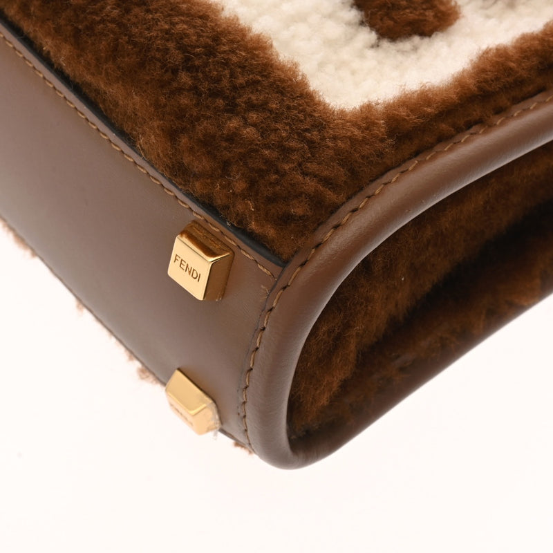 FENDI フェンディ サンシャインショッパー ミニ ２WAY ブラウン 8BS051 レディース ムートン ハンドバッグ Aランク 中古 銀蔵