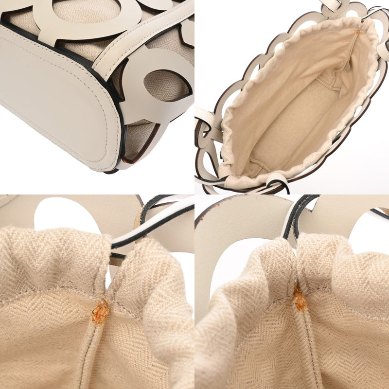 LOEWE ロエベ アナグラム カットアウト トート スモール ホワイト A922Q05X02 レディース カーフ トートバッグ Aランク 中古 銀蔵