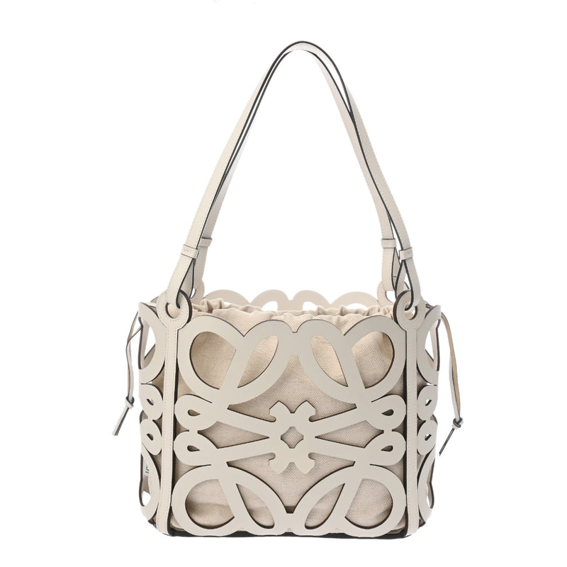 LOEWE ロエベ アナグラム カットアウト トート スモール ホワイト A922Q05X02 レディース カーフ トートバッグ Aランク 中古 銀蔵