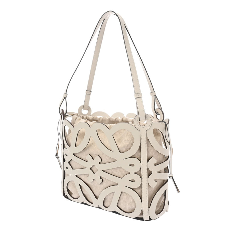 LOEWE ロエベ アナグラム カットアウト トート スモール ホワイト A922Q05X02 レディース カーフ トートバッグ Aランク 中古 銀蔵