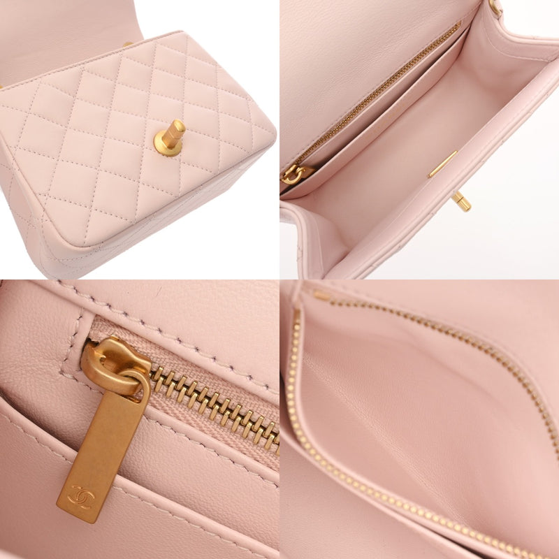 CHANEL シャネル ミニマトラッセ チェーンショルダー ピンク レディース ラムスキン ショルダーバッグ 新同 中古 銀蔵
