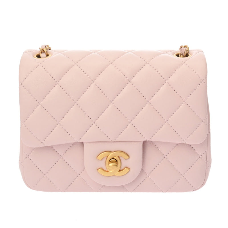 CHANEL シャネル ミニマトラッセ チェーンショルダー ピンク レディース ラムスキン ショルダーバッグ 新同 中古 銀蔵