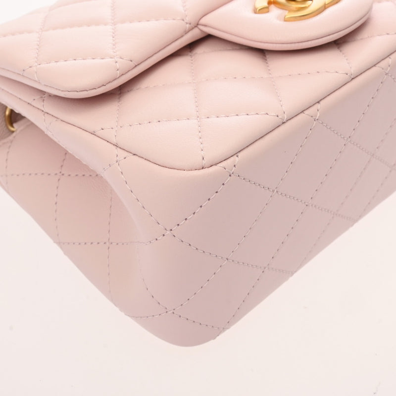 CHANEL シャネル ミニマトラッセ チェーンショルダー ピンク レディース ラムスキン ショルダーバッグ 新同 中古 銀蔵