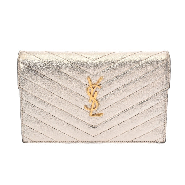 SAINT LAURENT サンローラン チェーンウォレット ゴールド 393953 レディース レザー ショルダーバッグ Bランク 中古 銀蔵