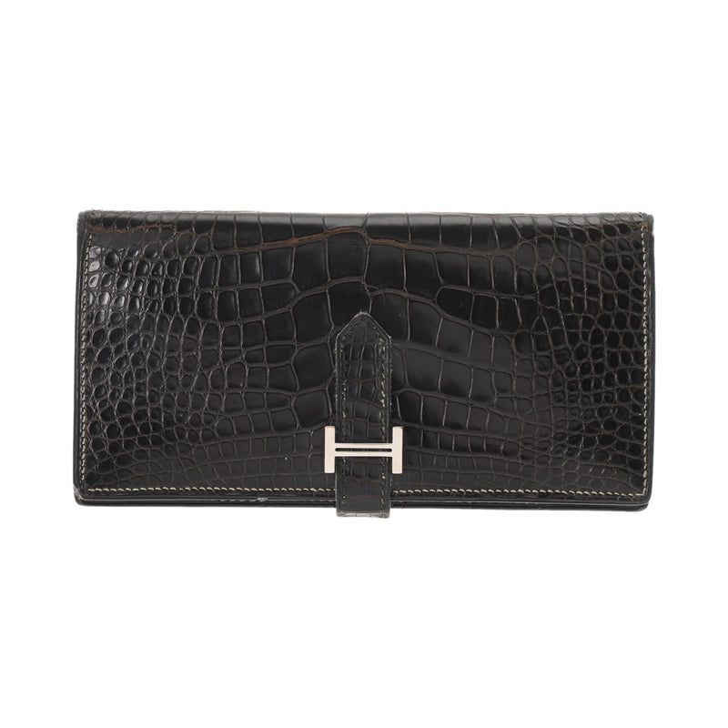 HERMES エルメス ベアンスフレ 黒系 □J刻印(2006年頃) レディース アリゲーター 長財布 Bランク 中古 銀蔵