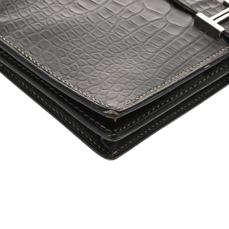 HERMES エルメス ベアンスフレ 黒系 □J刻印(2006年頃) レディース アリゲーター 長財布 Bランク 中古 銀蔵