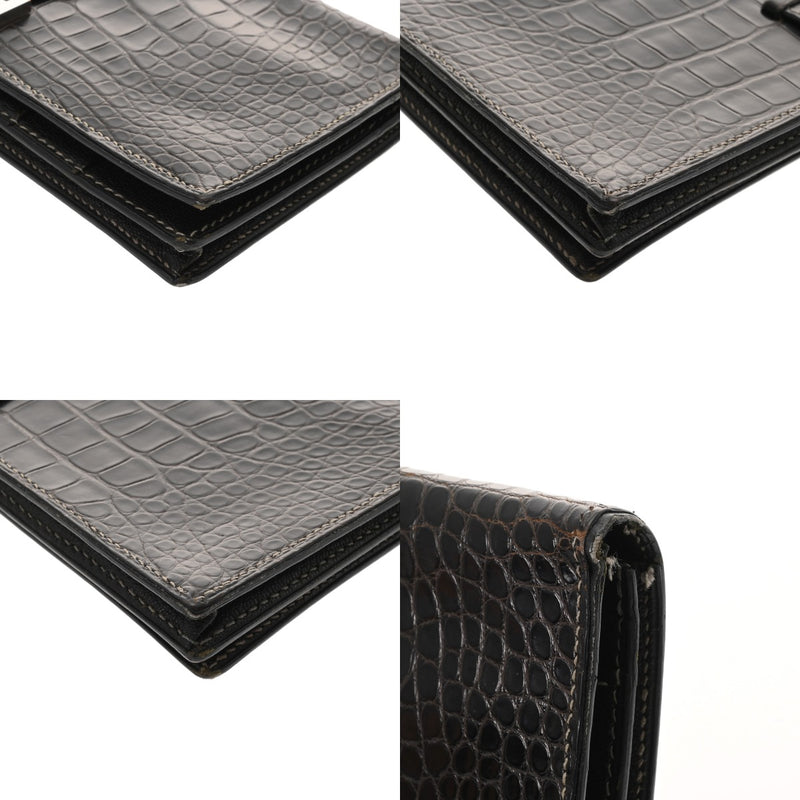 HERMES エルメス ベアンスフレ 黒系 □J刻印(2006年頃) レディース アリゲーター 長財布 Bランク 中古 銀蔵