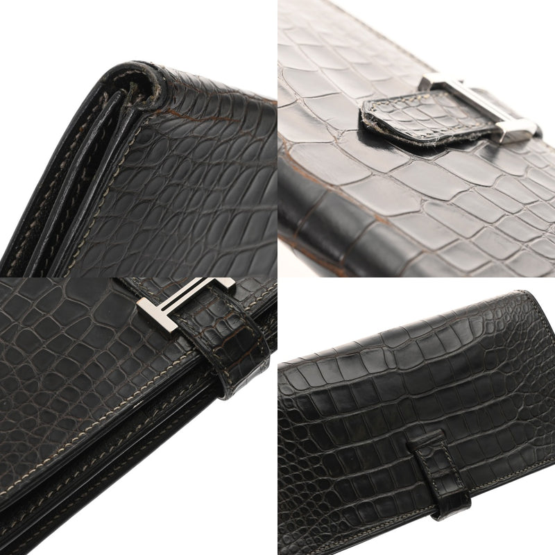 HERMES エルメス ベアンスフレ 黒系 □J刻印(2006年頃) レディース アリゲーター 長財布 Bランク 中古 銀蔵