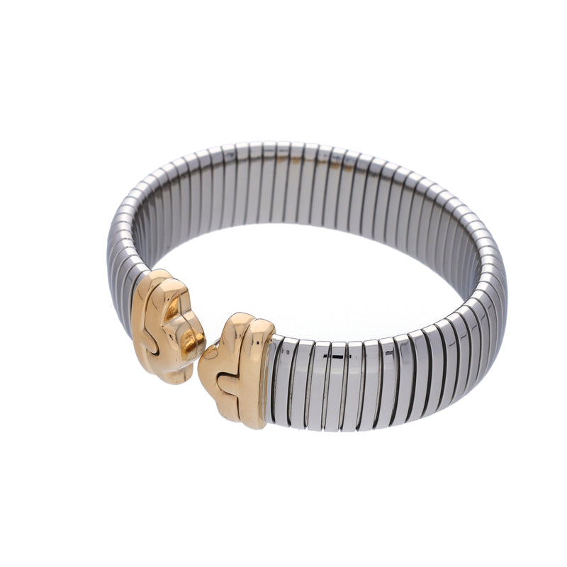 BVLGARI ブルガリ パレンテシ トゥボガス バングル ユニセックス K18イエローゴールド YG ステンレス ブレスレット Aランク 中古 銀蔵