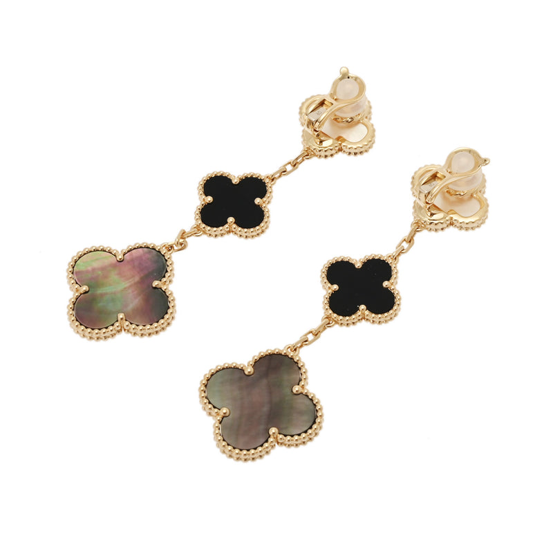 VAN CLEEF & ARPELS ヴァンクリーフ＆アーペル マジック アルハンブラ 3モチーフ シェル オニキス VCARD79000 レディース K18イエローゴールド YG イヤリング Aランク 中古 銀蔵