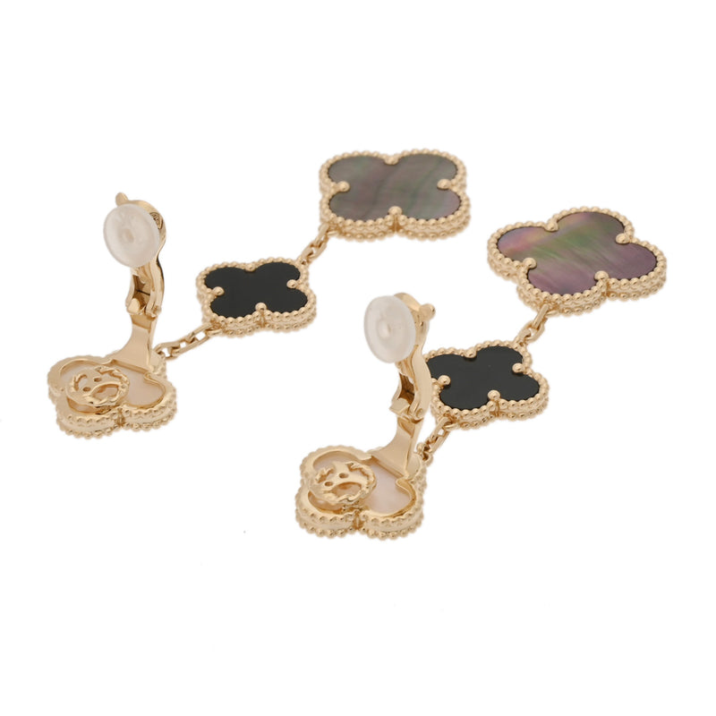 VAN CLEEF & ARPELS ヴァンクリーフ＆アーペル マジック アルハンブラ 3モチーフ シェル オニキス VCARD79000 レディース K18イエローゴールド YG イヤリング Aランク 中古 銀蔵