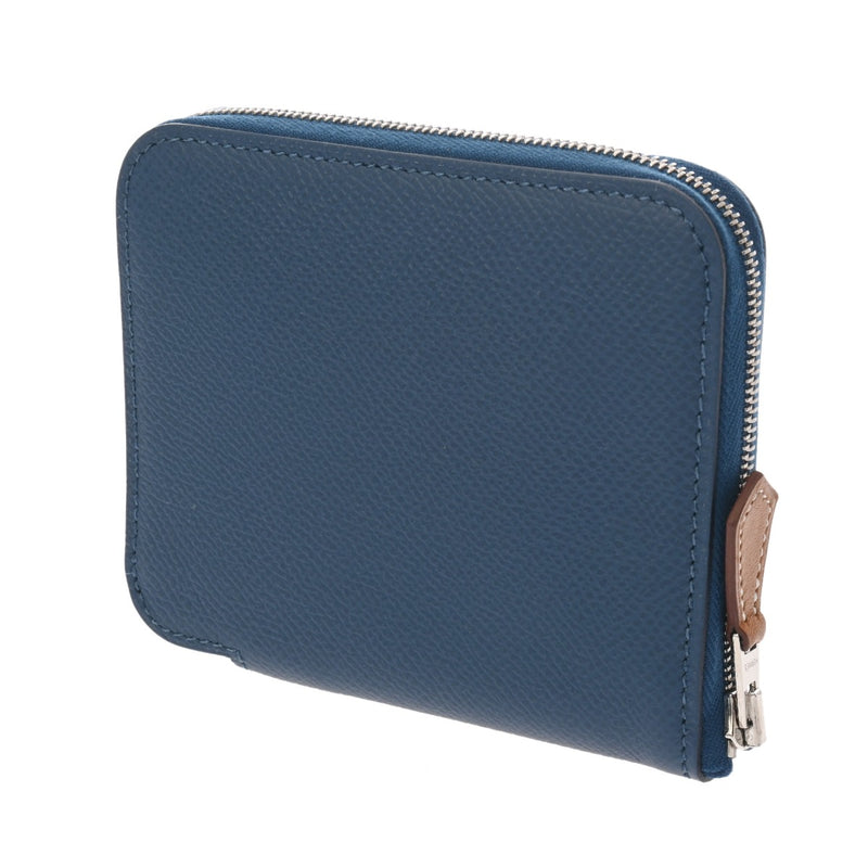 HERMES エルメス アザップ コンパクト シルクイン ブルーブライトン シルバー金具 A刻印(2017年頃) レディース エプソン コインケース 新同 中古 銀蔵