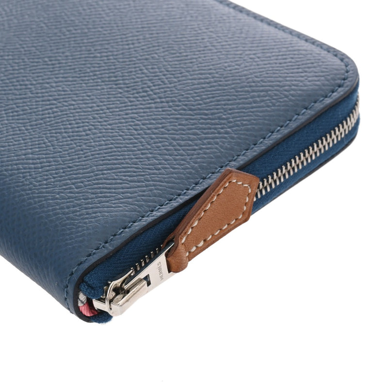 HERMES エルメス アザップ コンパクト シルクイン ブルーブライトン シルバー金具 A刻印(2017年頃) レディース エプソン コインケース 新同 中古 銀蔵