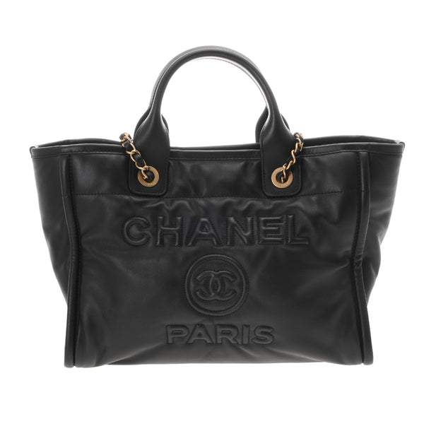 CHANEL シャネル ドーヴィル トートバッグ ブラック AS3257 レディース ラムスキン ショルダーバッグ 新同 中古 銀蔵