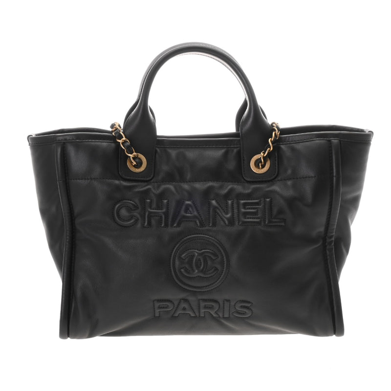 CHANEL シャネル ドーヴィル トートバッグ ブラック AS3257 レディース ラムスキン ショルダーバッグ 新同 中古 銀蔵