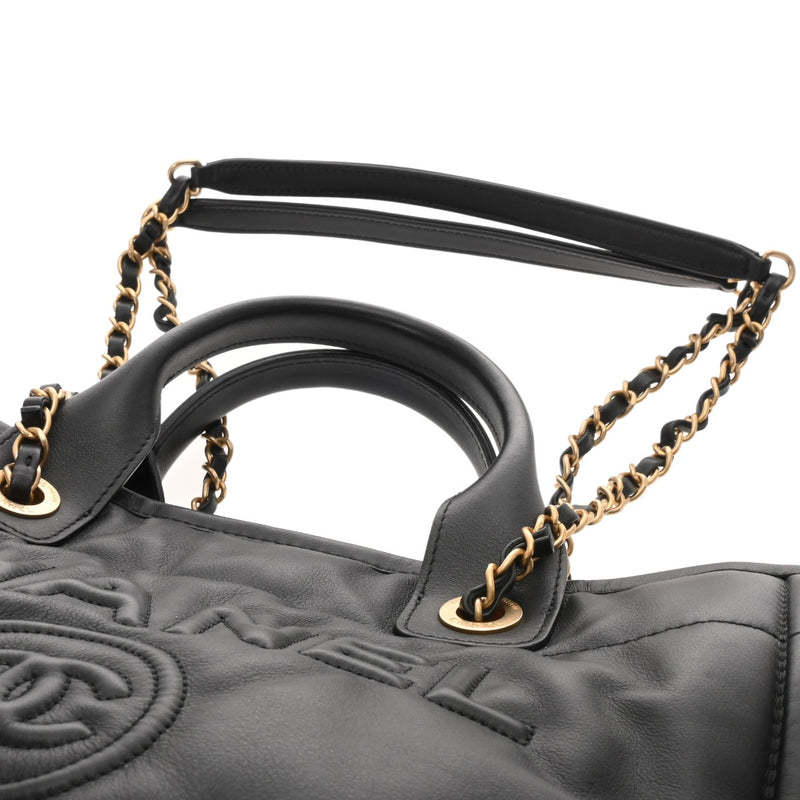 CHANEL シャネル ドーヴィル トートバッグ ブラック AS3257 レディース ラムスキン ショルダーバッグ 新同 中古 銀蔵