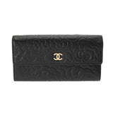 CHANEL シャネル カメリア 二ツ折財布 ブラック レディース ラムスキン 二つ折り財布 Aランク 中古 銀蔵