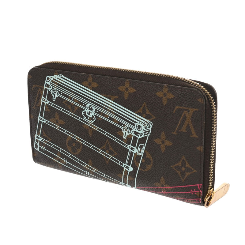 LOUIS VUITTON ルイヴィトン モノグラム ジッピーウォレット トランクプリント ブラウン M61855 レディース モノグラムキャンバス 長財布 Bランク 中古 銀蔵