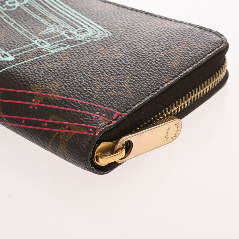 LOUIS VUITTON ルイヴィトン モノグラム ジッピーウォレット トランクプリント ブラウン M61855 レディース モノグラムキャンバス 長財布 Bランク 中古 銀蔵