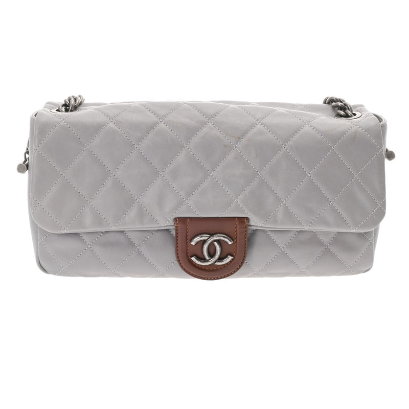 CHANEL シャネル マトラッセ バイカラーチェーンショルダー  グレー/ブラウン レディース ラムスキン ショルダーバッグ Bランク 中古 銀蔵