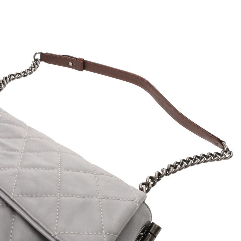 CHANEL シャネル マトラッセ バイカラーチェーンショルダー  グレー/ブラウン レディース ラムスキン ショルダーバッグ Bランク 中古 銀蔵