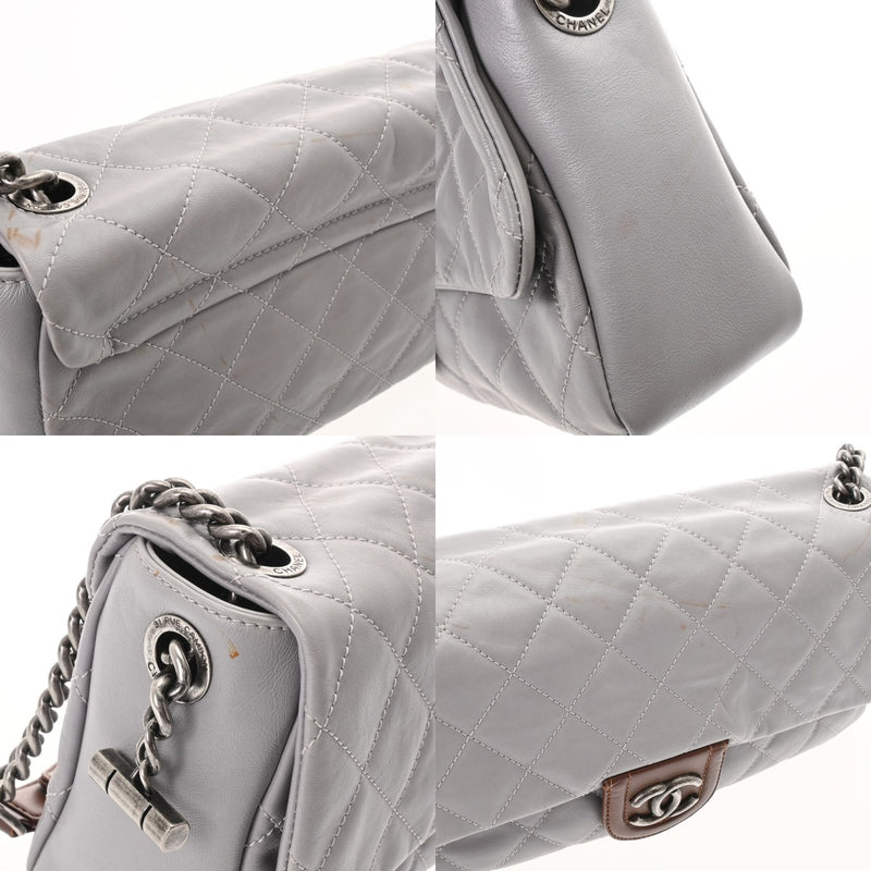 CHANEL シャネル マトラッセ バイカラーチェーンショルダー  グレー/ブラウン レディース ラムスキン ショルダーバッグ Bランク 中古 銀蔵