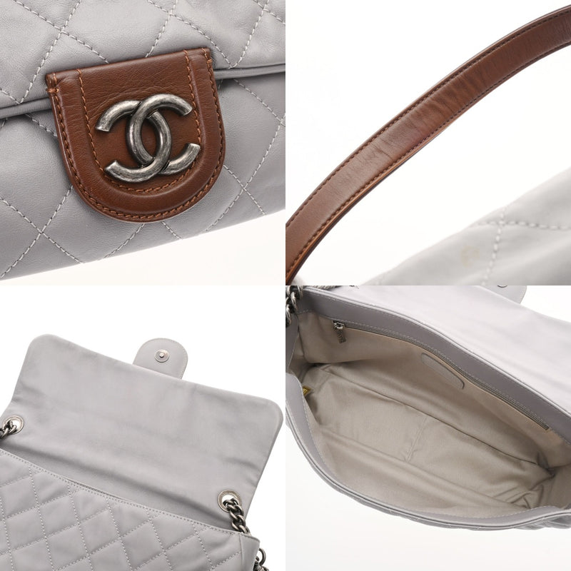 CHANEL シャネル マトラッセ バイカラーチェーンショルダー  グレー/ブラウン レディース ラムスキン ショルダーバッグ Bランク 中古 銀蔵